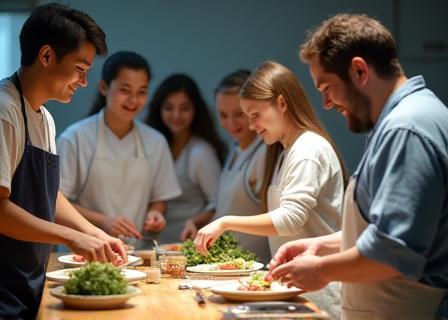 Students enjoying a cultural Japanese cooking class