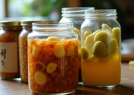 Jars of fermenting Japanese ingredients