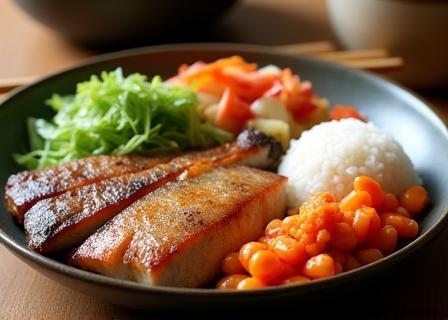 Plate of traditional Japanese home cooking
