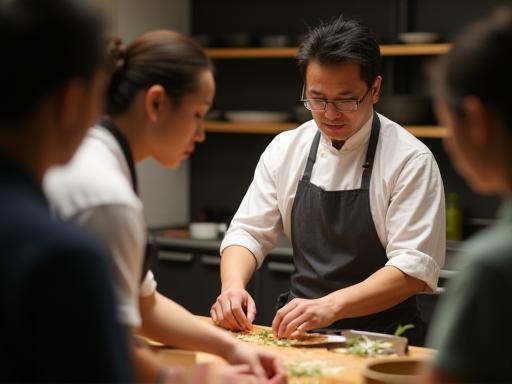 Instructor demonstrating a cooking technique