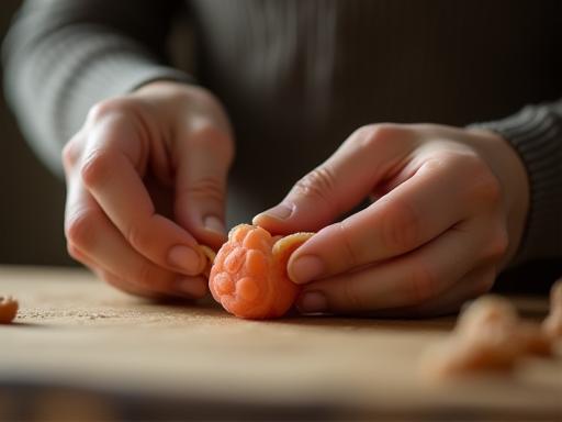 Hands shaping traditional Japanese sweets